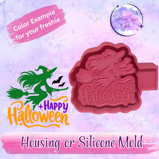 Happy Halloween Flying Witch Mold Housing or Silicone Mold
