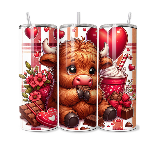 Chocolate Eating Valentine's Day Highland Cow 20 or 30 oz Tumbler