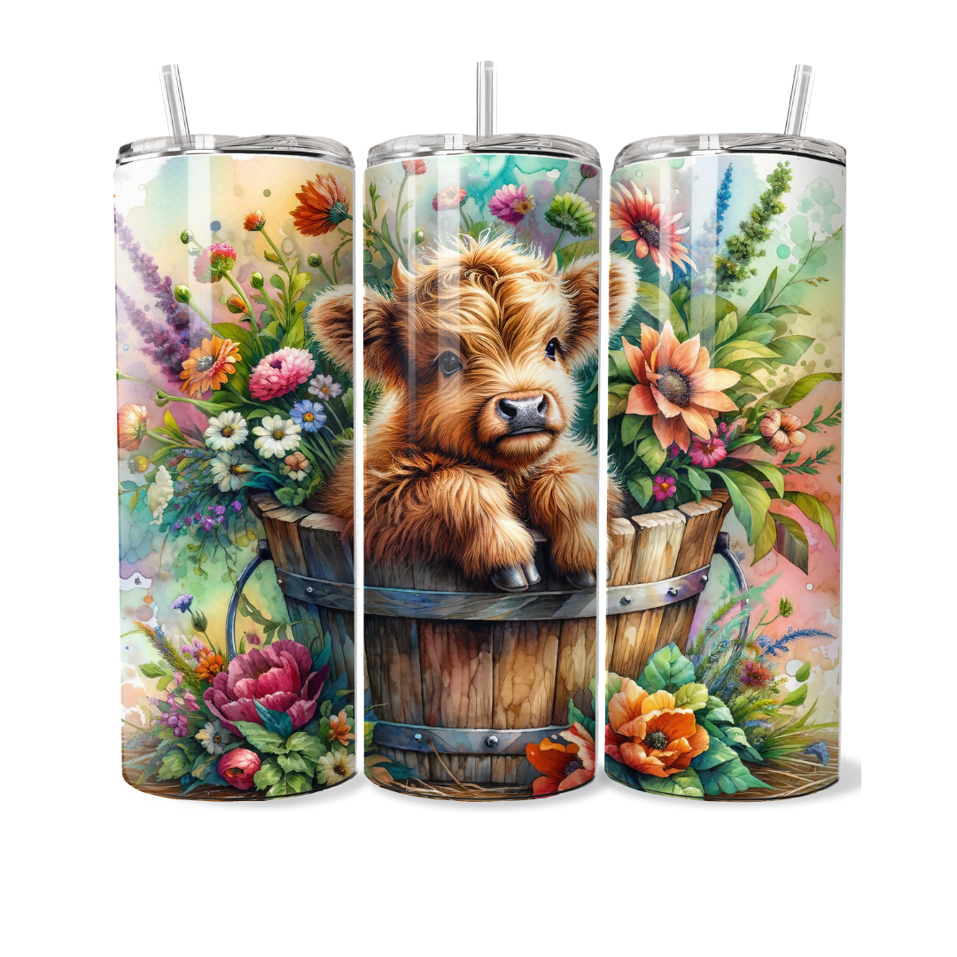 Spring Flowers Highland Cow 20 or 30 oz Tumbler