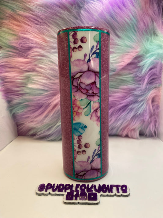 30 oz Pink Flower Garden Glitter Tumbler Ready To Ship