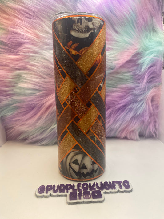 30 oz Halloween Pumpkins and Skulls Glitter Epoxy Tumbler - Ready To Ship