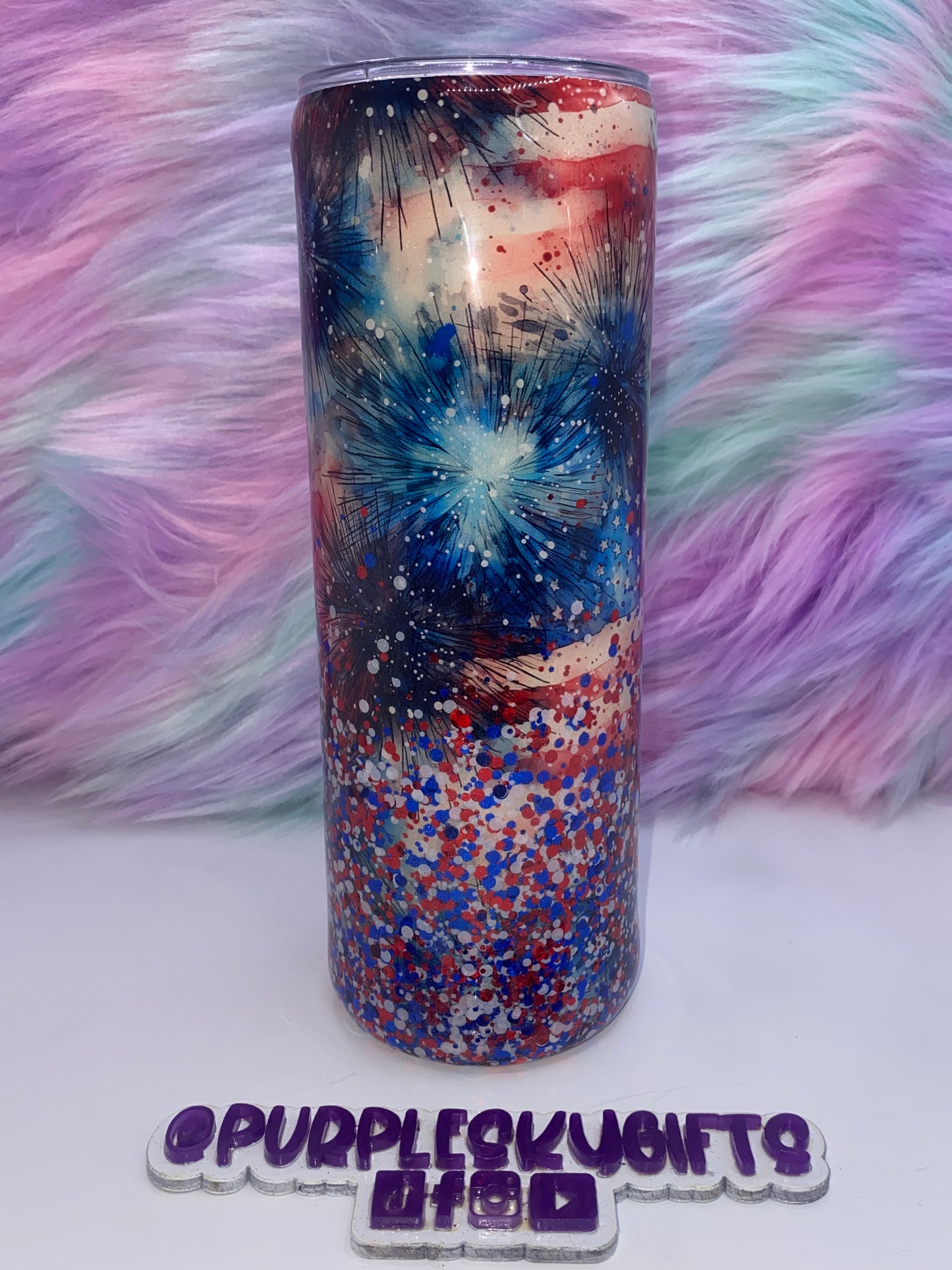 20 oz USA Freedom Fireworks Glitter Tumbler Ready To Ship