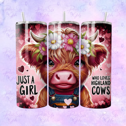 Just A Girl Who Loves Highland Cows Country Pink 20 oz Tumbler