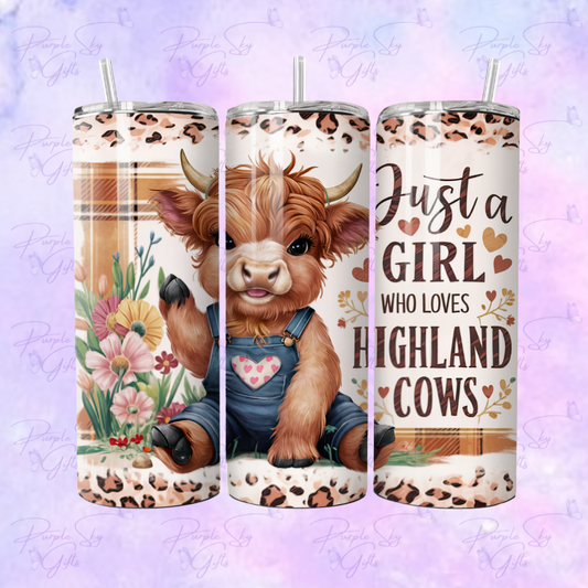 Just A Girl Who Loves Highland Cows Country Pink Heart Overalls 20 oz Tumbler