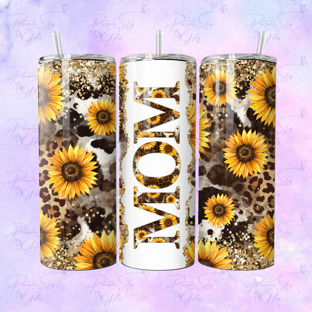 Leopard Cow Sunflower Mom 20 oz Tumbler