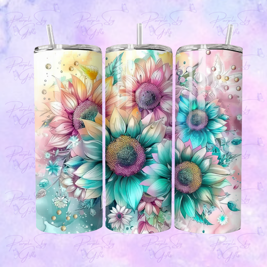 Pastel Rainbow Sunflowers 20 oz Tumbler