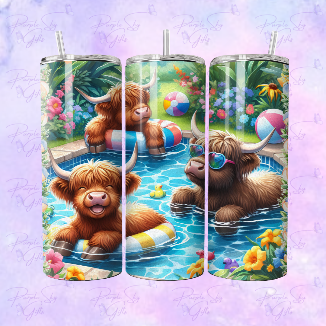 Pool Party Highland Cows 20 oz Tumbler