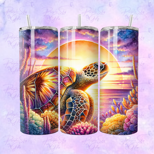 Purple Sunset Sea Turtle 20 oz Tumbler
