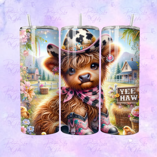 Yeehaw Cowgirl Highland Cow 20 oz Tumbler