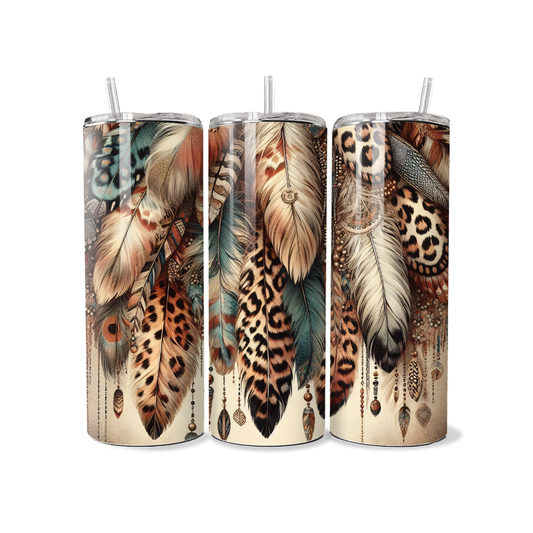 Cheetah Animal Print Native Feathers 20 or 30 oz Tumbler