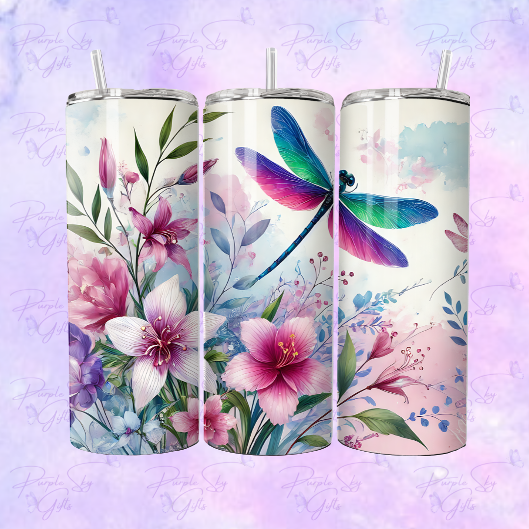 Dragonfly and Flowers 20 oz Tumbler