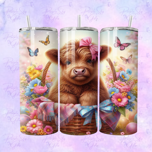 Easter Basket Highland Cow 20 or 30 oz Tumbler