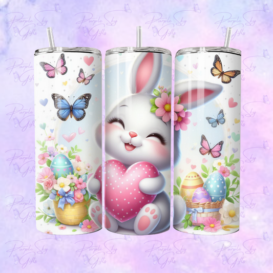 Easter Bunny With Pink Polka Dot Heart 20 oz Tumbler