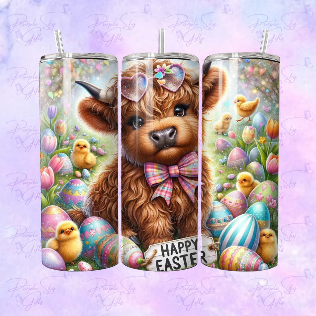 Happy Easter Highland Cow With Sunglasses 20 or 30 oz Tumbler