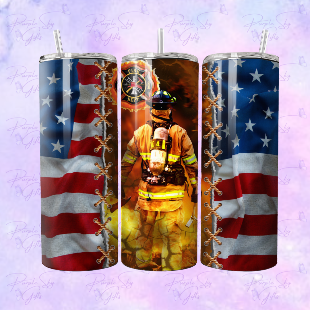 Fireman Firefighter USA Patriotic 20 oz Tumbler