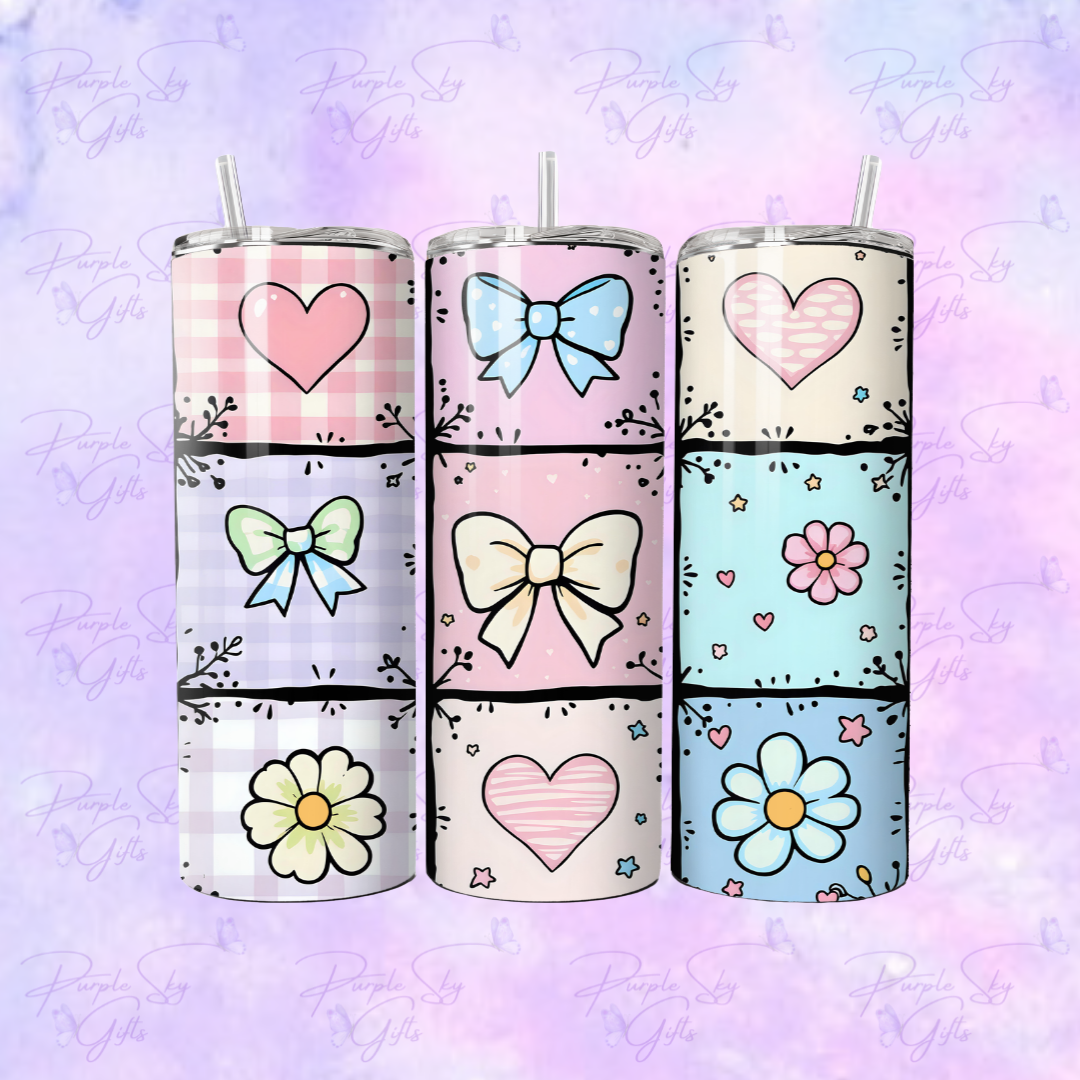 Floral Doodle Hearts and Bows 20 or 30 oz Tumbler