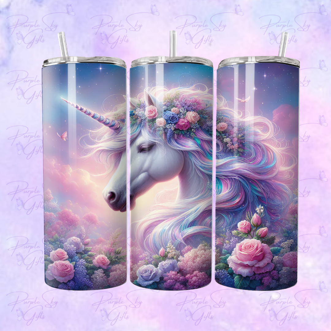 Floral Fantasy Unicorn 20 oz Tumbler