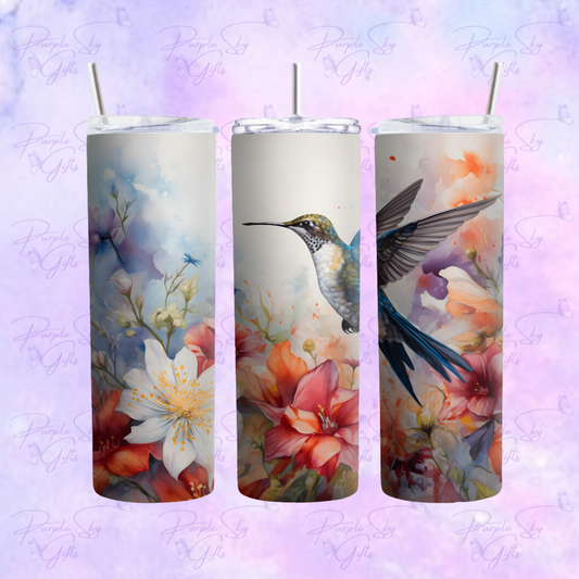 Floral Hummingbird 20 or 30 oz Tumbler