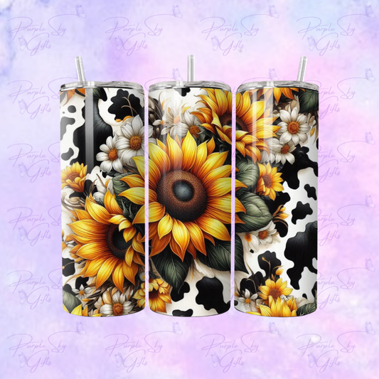 Sunflowers Cow Print 20 oz Tumbler