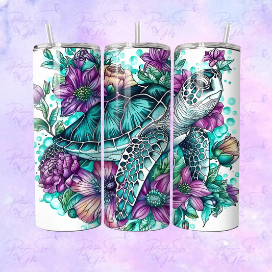 Floral Sea Turtle 20 or 30 oz Tumbler