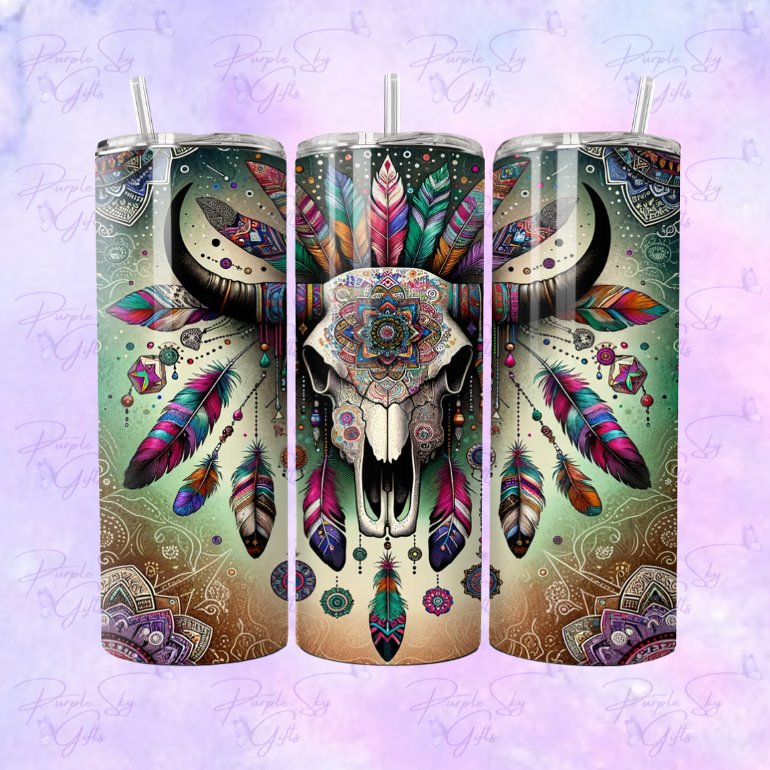 Green Bandana Boho Cow Skull Western 20 oz Tumbler