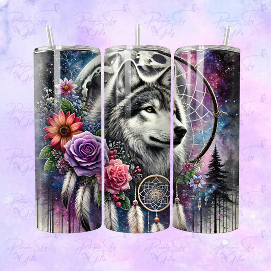 Dreamcatcher Grey Wolf 20 or 30 oz Tumbler