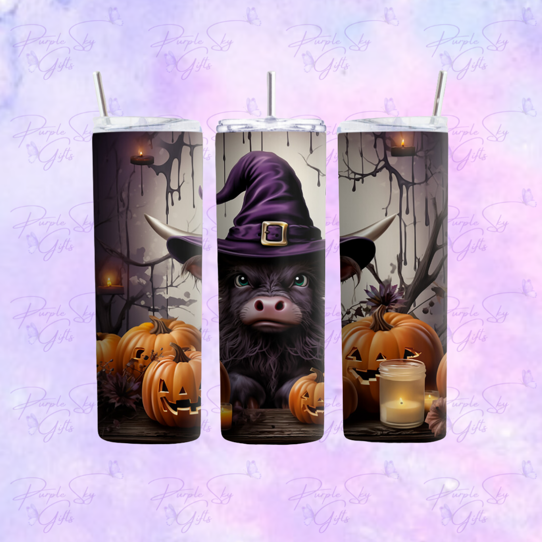 Halloween Witch Highland Cow 20 oz Tumbler