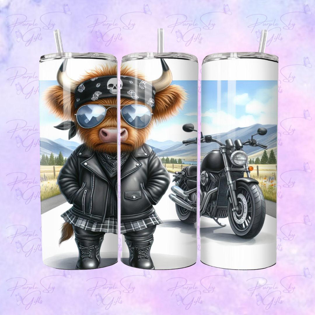 Highland Cow Biker Mama 20 oz Tumbler