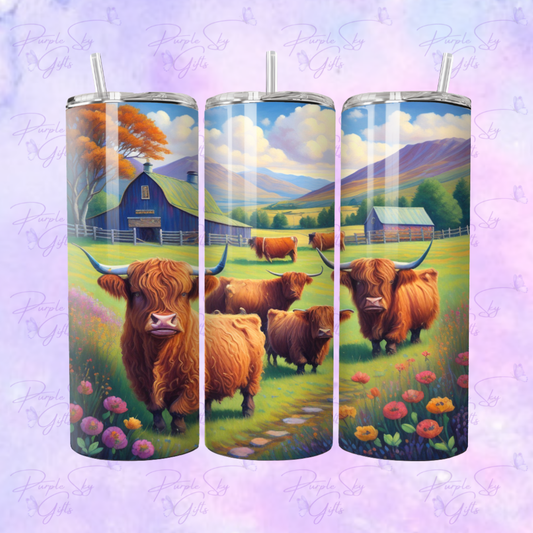 Highland Cow Family In Field 20 oz Tumbler