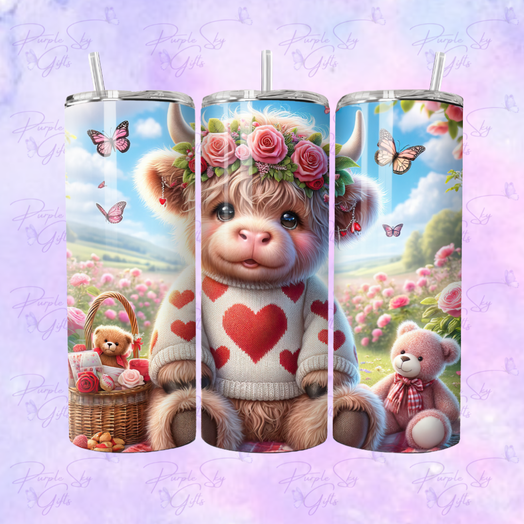 Highland Cow with Red Heart Sweater Valentine 20 oz Tumbler