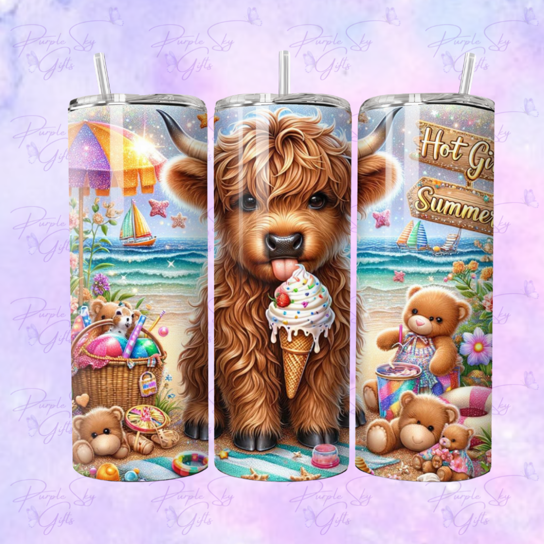 Hot Girl Summer Highland Cow Eating Ice Cream 20 oz Tumbler
