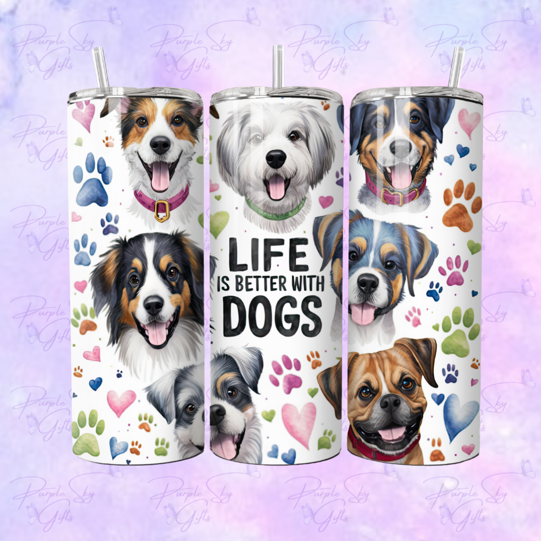 Life Is Better With Dogs Cartoon Style 20 oz Tumbler