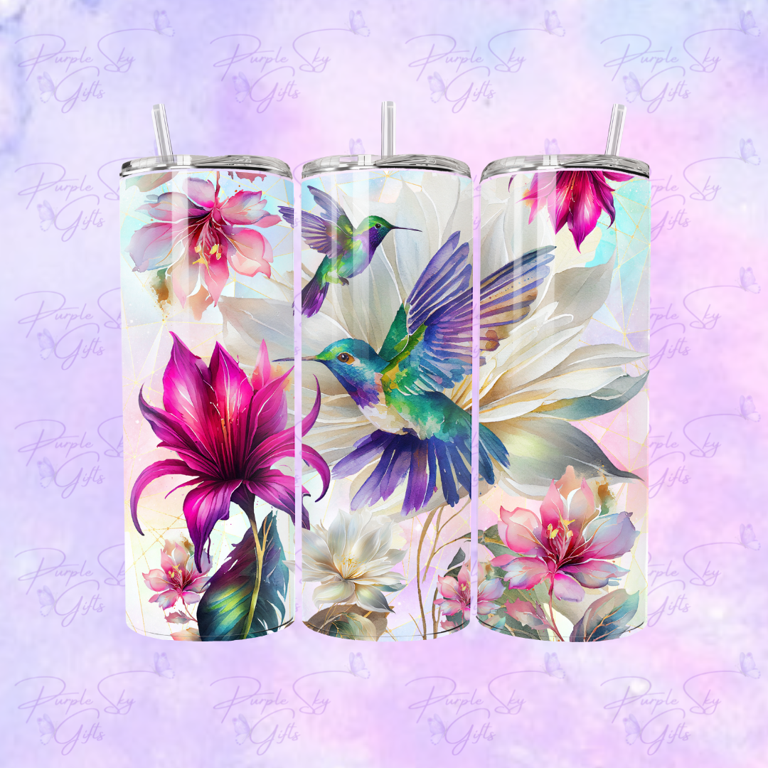 Vibrant Hummingbird and Flowers 20 or 30 oz Tumbler
