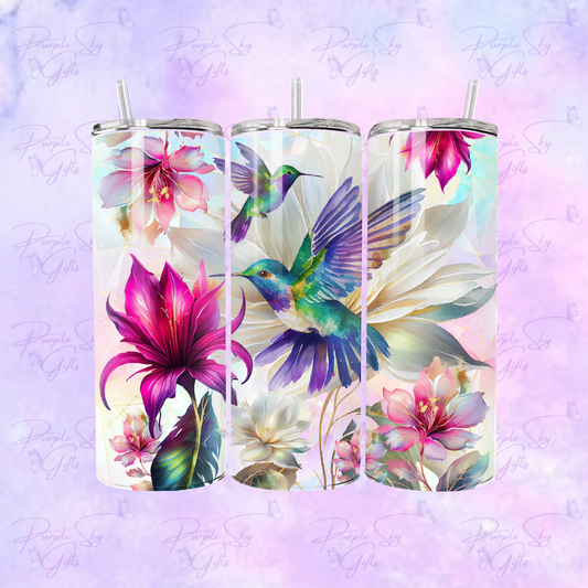 Vibrant Hummingbird and Flowers 20 or 30 oz Tumbler