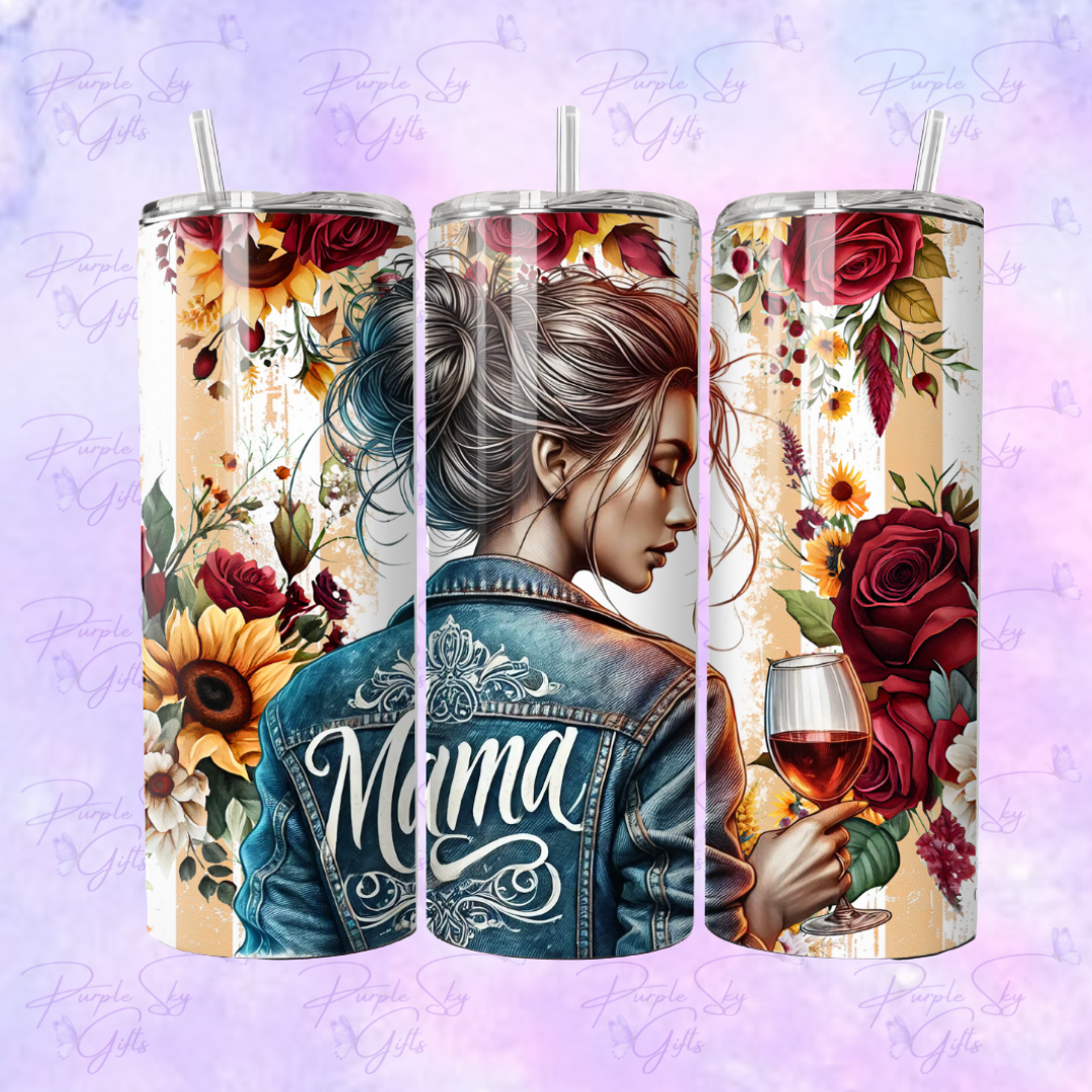 Sunflowers and Roses Jean Jacket Mama 20 or 30 oz Tumbler