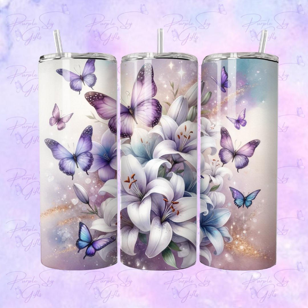 Lilies with Butterflies 20 or 30 oz Tumbler