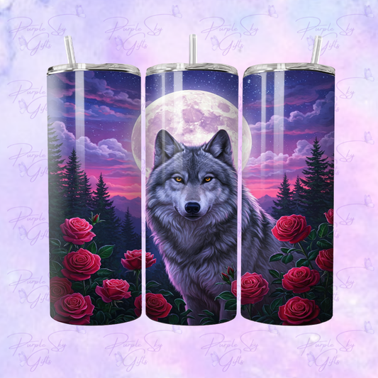 Purple Sky Full Moon Wolf 20 oz Tumbler