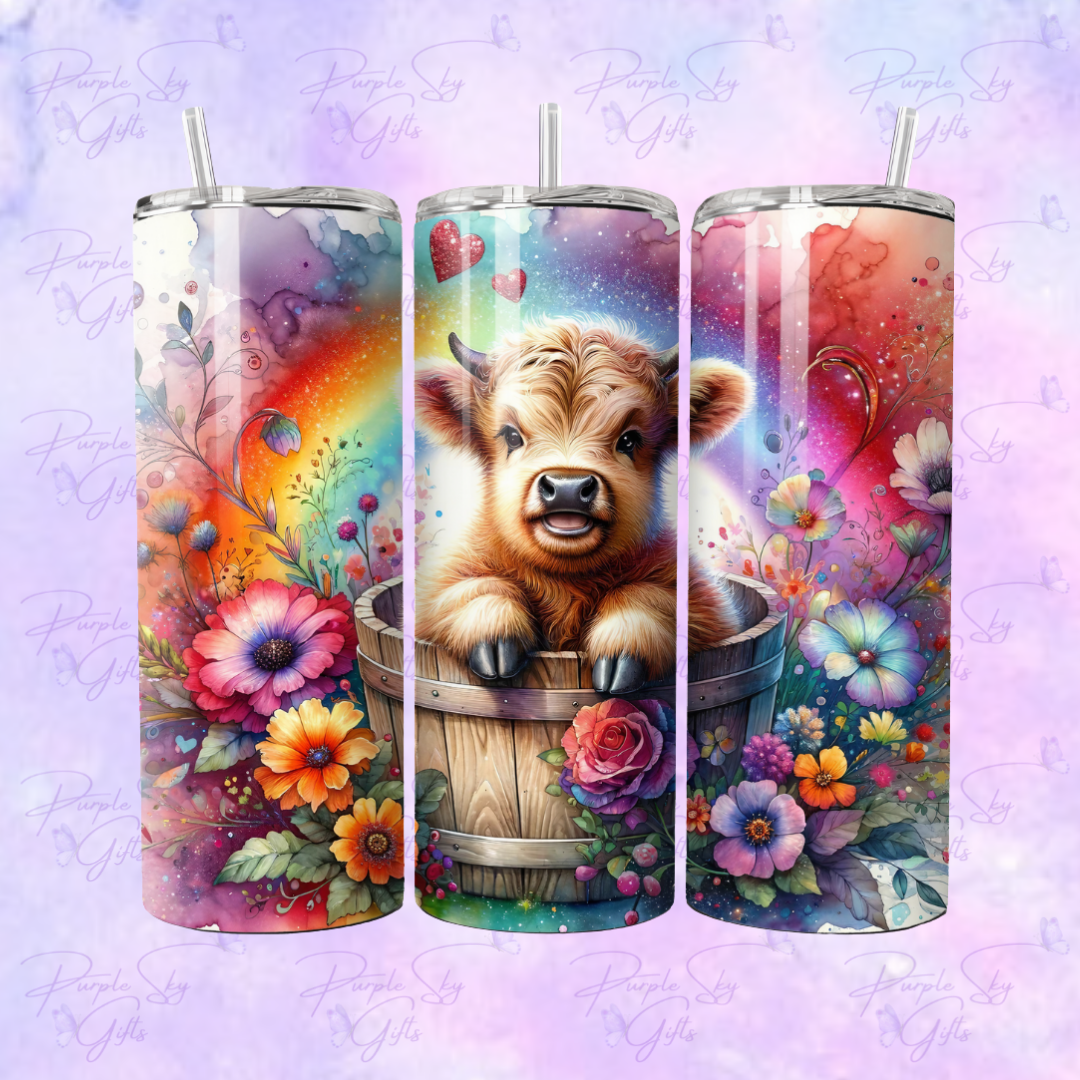 Rainbow Highland Cow 20 or 30 oz Tumbler