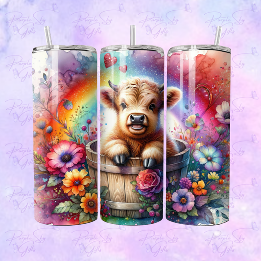 Rainbow Highland Cow 20 or 30 oz Tumbler