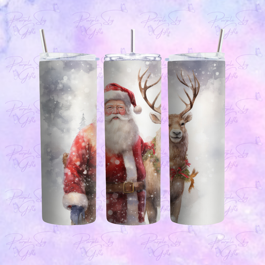 Santa and Reindeer Christmas 20 oz Tumbler