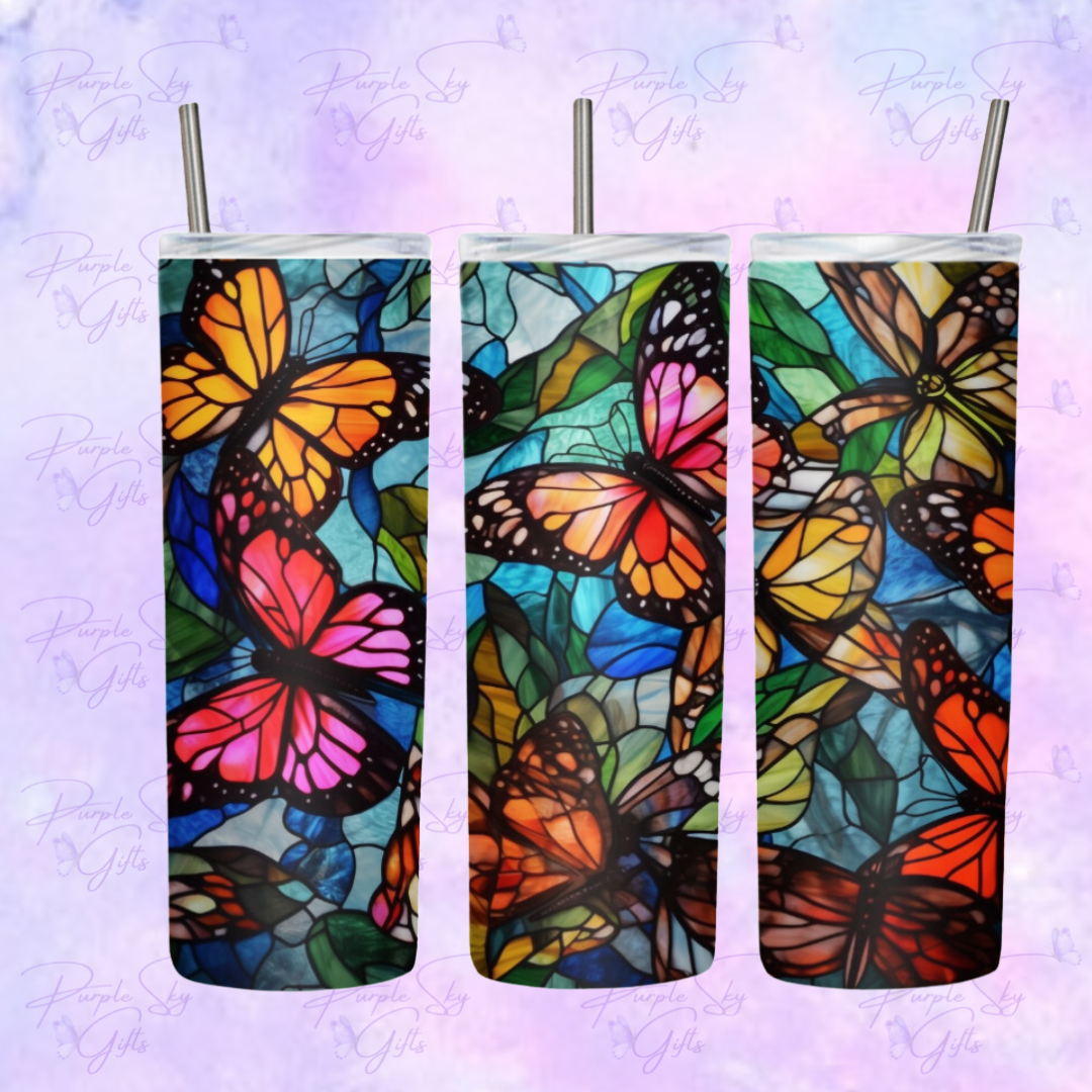 Stained Glass Butterflies 20 oz Tumbler