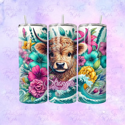 Stronger Than The Storm Highland Cow Ocean 20 or 30 oz Tumbler