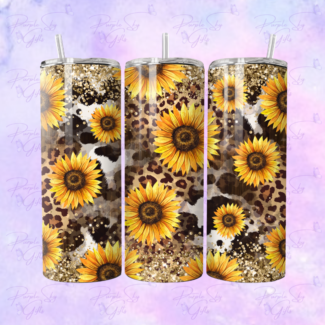 Sunflower Cow and Leopard Print 20 oz Tumbler