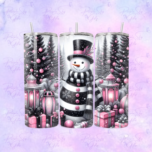 Pink and Black Christmas Snowman 20 oz Tumbler