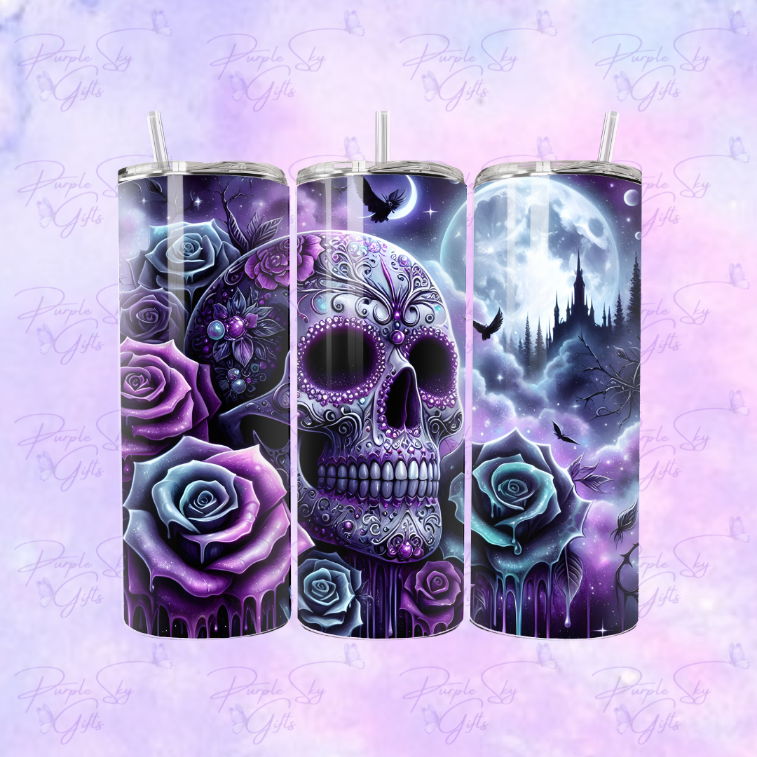 Purple and Teal Sugar Skull 20 or 30 oz Tumbler