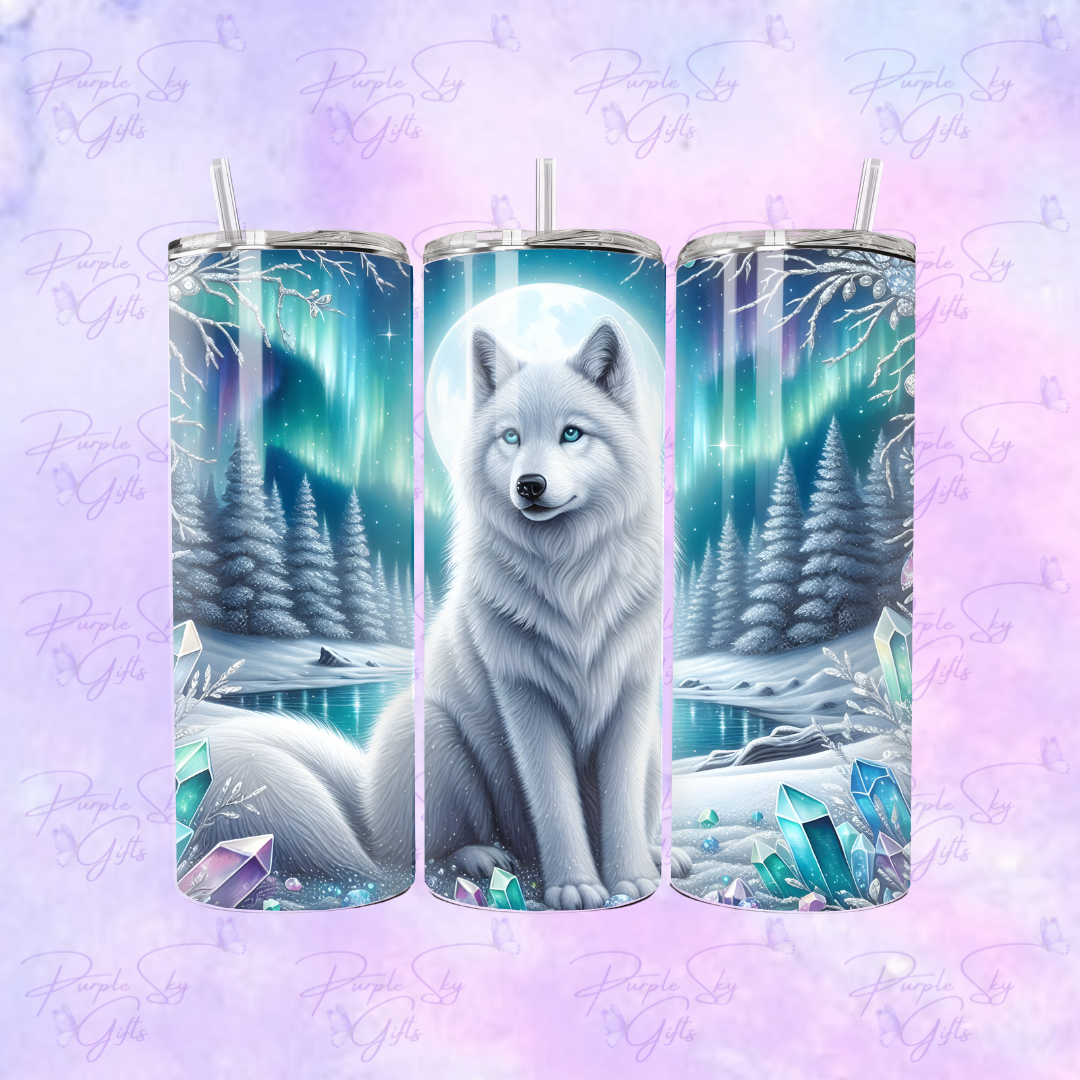Winter White Wolf 20 oz Tumbler
