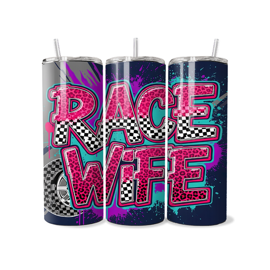 Race Wife Checkered Print 20 or 30 oz Tumbler