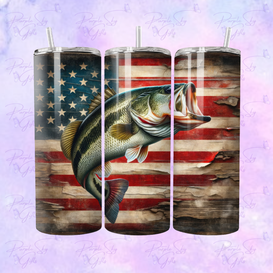 Bass Fish American Flag 20 oz Tumbler