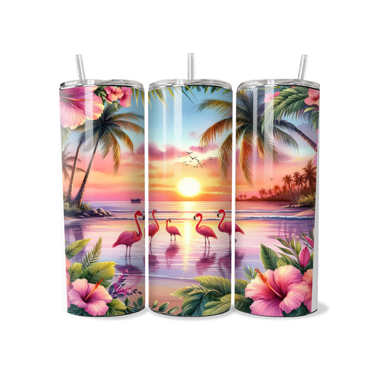 Summer Flamingo Beach 20 or 30 oz Tumbler