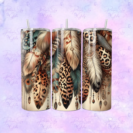 Cheetah Animal Print Native Feathers 20 oz Tumbler